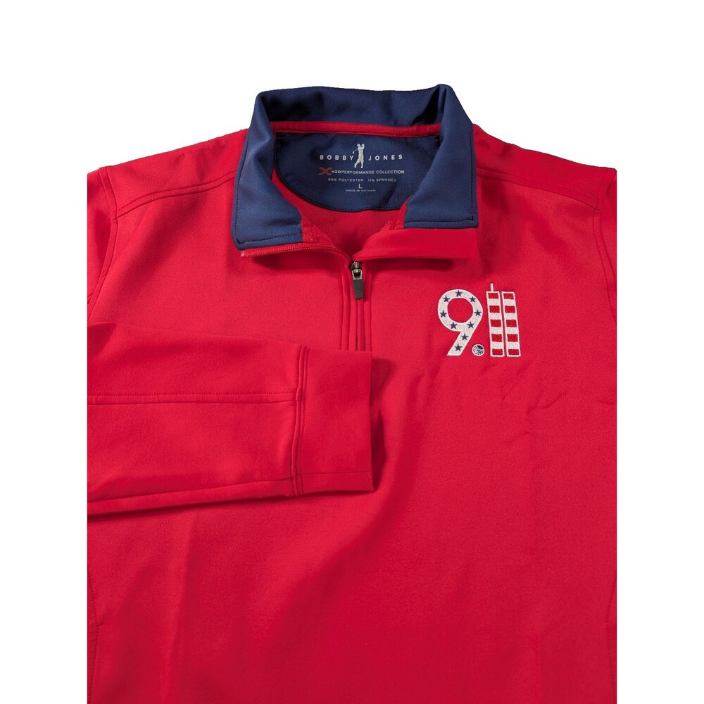 Bobby Jones Golf Pullover Mens L Red H2O 1/4 Zip 9/11 Flag Performance Shirt